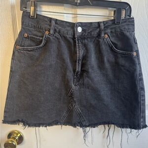 Topshop Black Frayed Hem Denim Mini Skirt